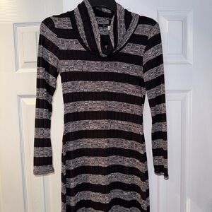 Turtle neck long sleeve striped dress